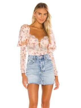 Brand New For Love & Lemons Aster Floral Bodysuit - Peach Floral